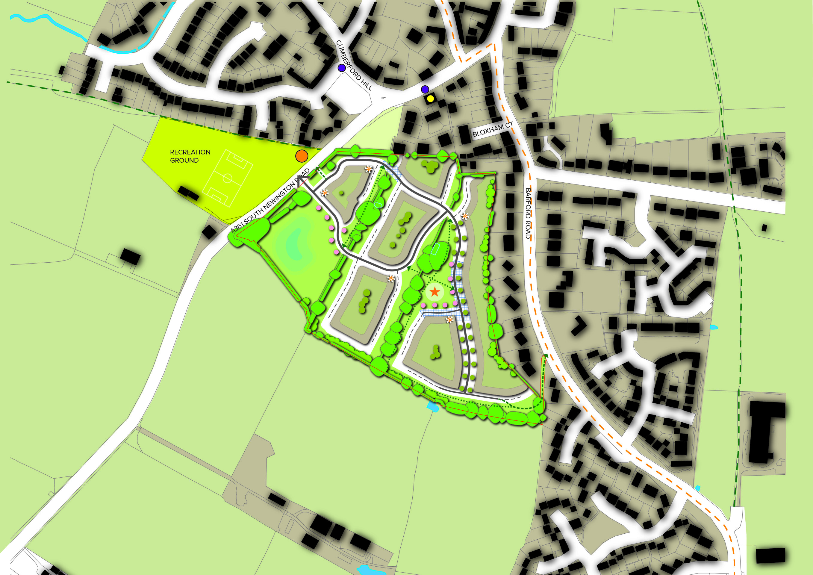 Our concept design showing how a new neighbourhood of circa 165 new homes could look. Please note this may evolve in response to consultation feedback and technical studies as the plans progress